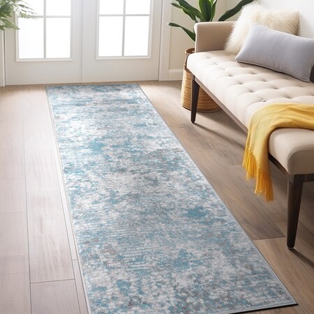 World Rug Gallery Modern Abstract Whispers Runner Rug 2'x7' Blue 936BLUE2X7